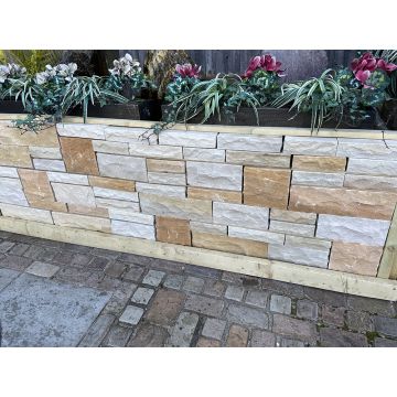 Natural Sandstone Walling - Pitched Faced - Imperial Cream